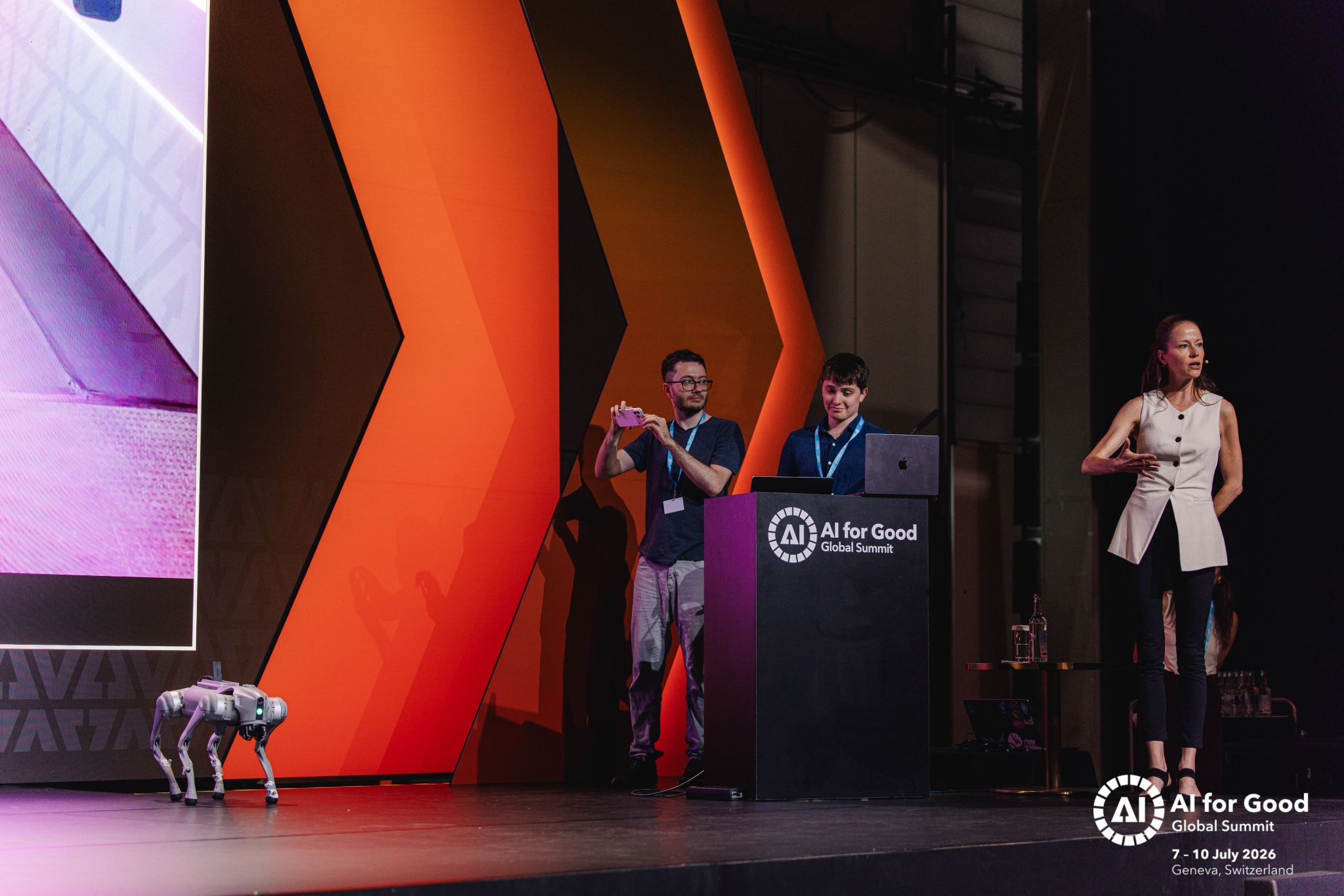 Amanda Prorok on stage during the live motion-watermarking demo